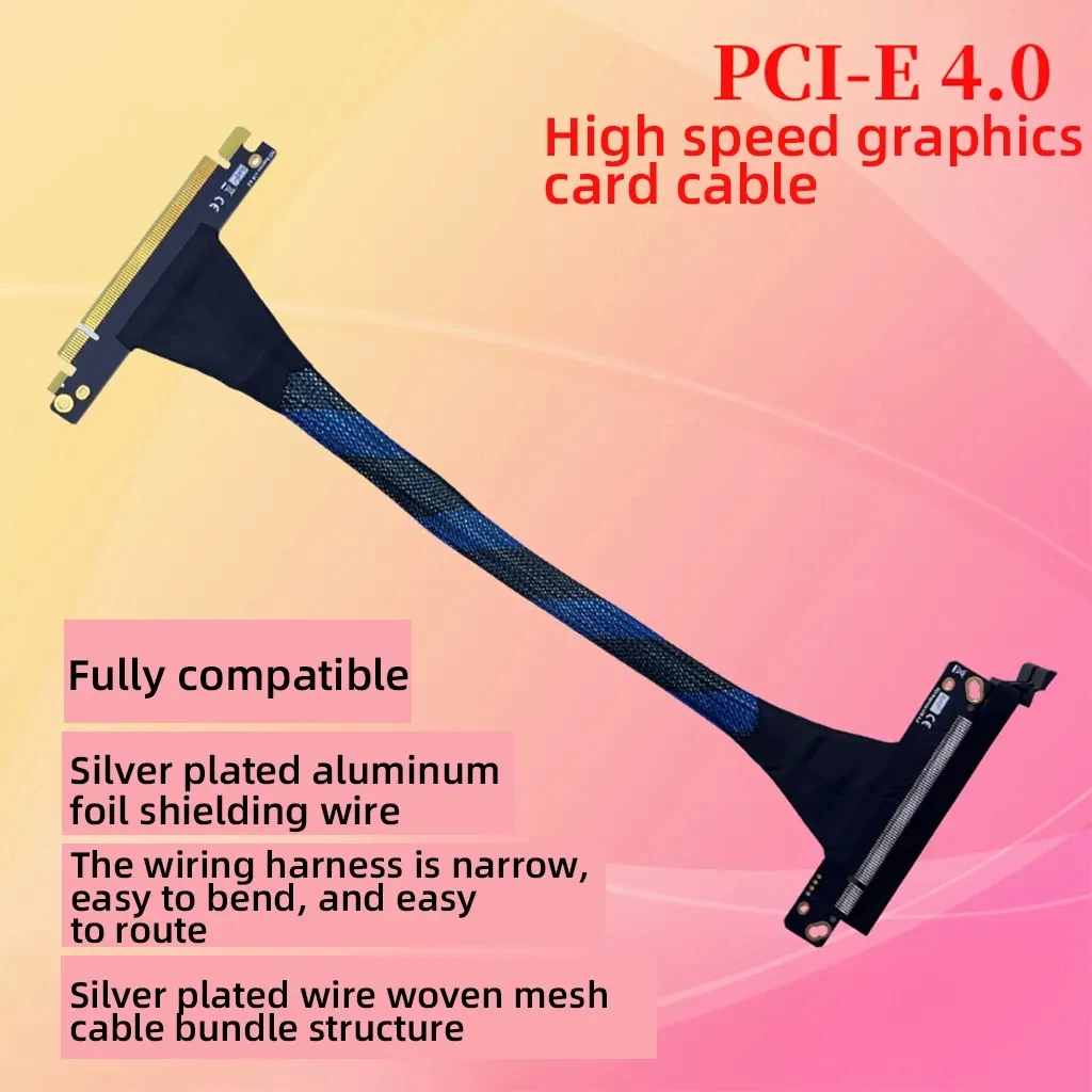 Pci-e 4.0 X16 Server Graphics Card Cabo de Extensão Gen4 para ai Server Malha Trançada Prateado Fio Cabo Adaptador Gpu 32gb s - Imagem 5