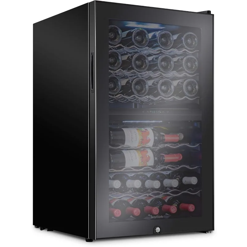 Ivation 43 Bottle Dual Zone Wine Cooler Refrigerator wLock Large Freestanding Wine Cellar For Red,White,Champagne Sparkling