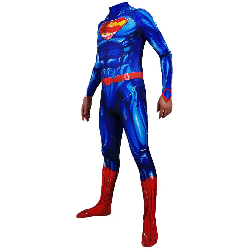 Men Super Heroes Deluxe Muscle Chest Cosplay Costume Hero Spandex Zentai Bodysuit with Cloak 2pcs images - 6