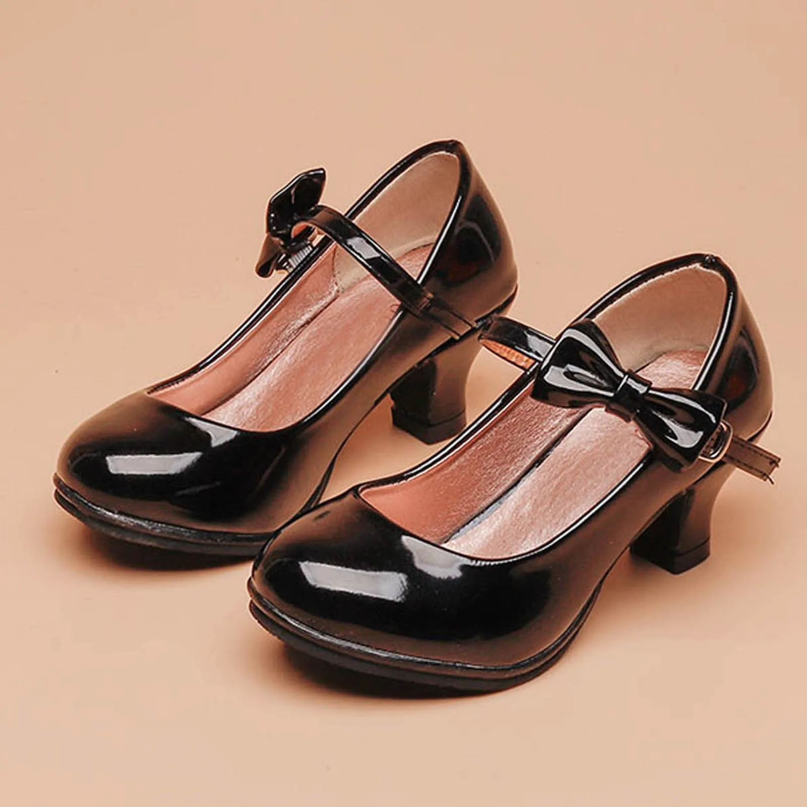 Girls Pu Leather High Heel Shoes Bowknot Girls Dress Shoes Girls Sandals Slide 2