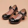 Girls Pu Leather High Heel Shoes Bowknot Girls Dress Shoes Girls Sandals Slide 2