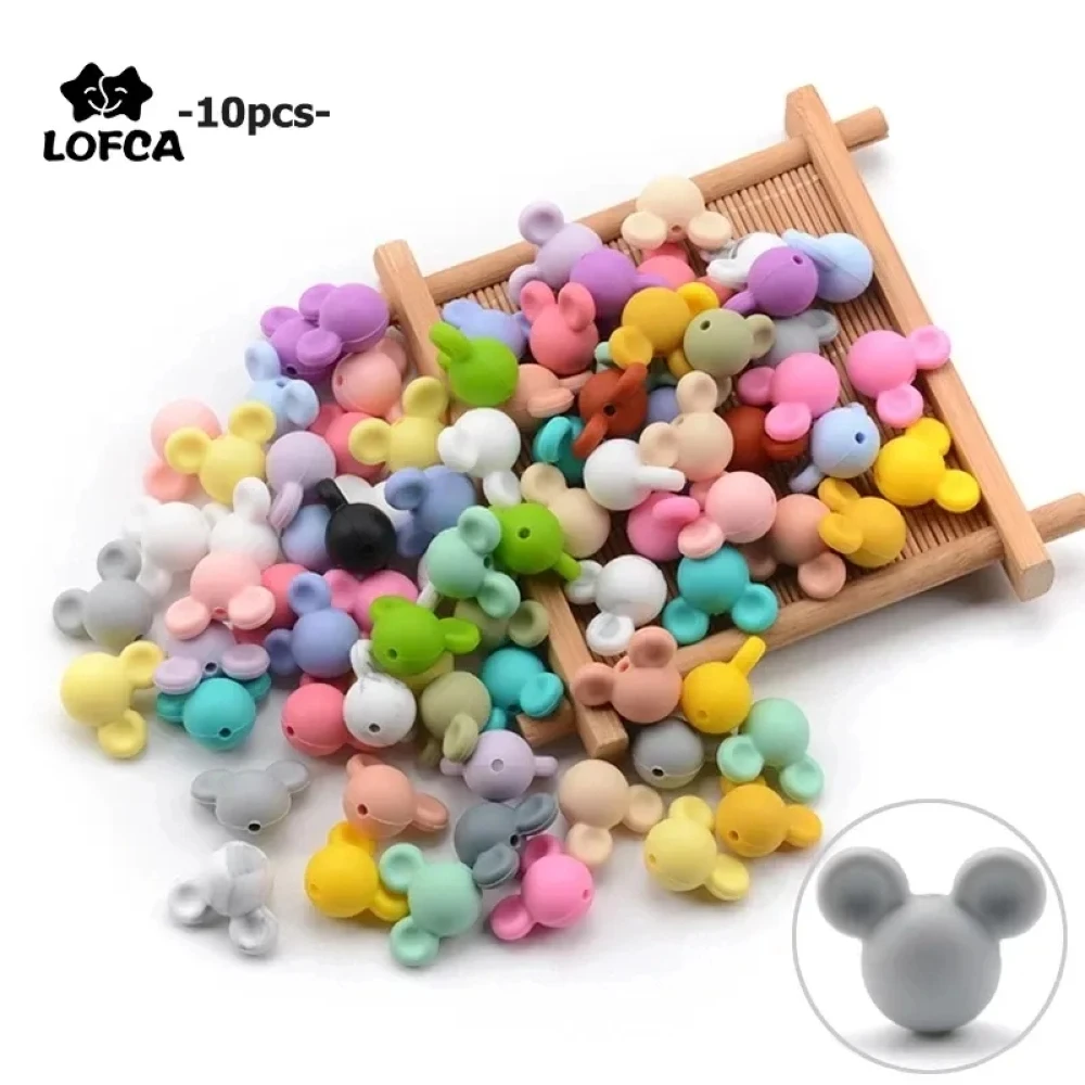 Teething Toys Baby Teething Toys Silicone Teething Beads LOFCA 10pcs/lot Mouse Silicone Beads Baby Teether Toy Soft Chew Teething BPA Free DIY Charm Necklace Food Grade Jewelry