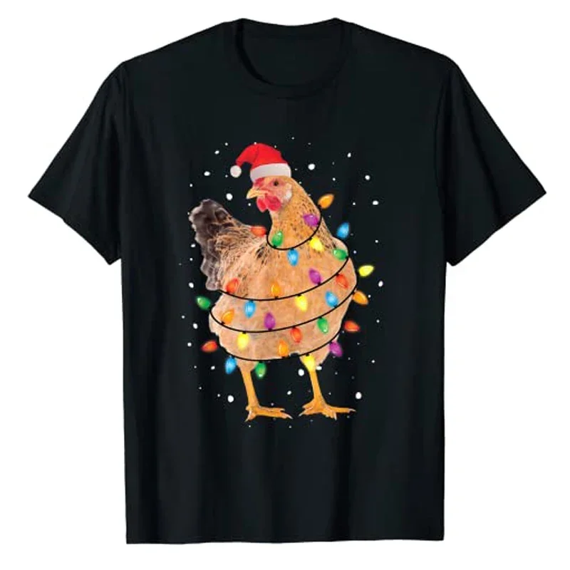

Футболка графическая Y2k с коротким рукавом, топ, одежда для садоводства, Рождественская одежда с огнями, курицей, Сантой, смешная футболка с курицей и елкой