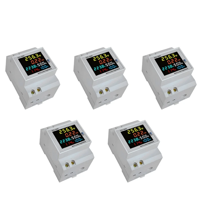 

5X Din Rail AC Monitor 6IN1 40-300V 100A Voltage Current Power Factor Active KWH Electric Energy Frequency Meter
