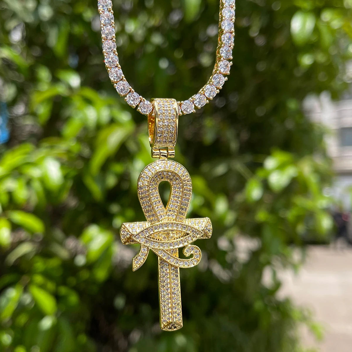 Rapper愛用【The Gold Gods】DIAMOND ANKH CROSSネックレス Diamond Ankh Cross Necklace Pendant & Tennis Chain |The Gold