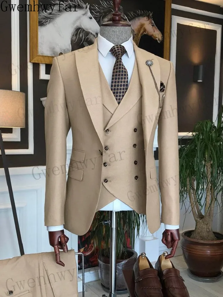 Tailor Made Men Suits Slim Fit Peak Lapel 3 Pieces New Fashion Elegant Formal Business Wedding Suit Set Gwenhwyfar Best Sell