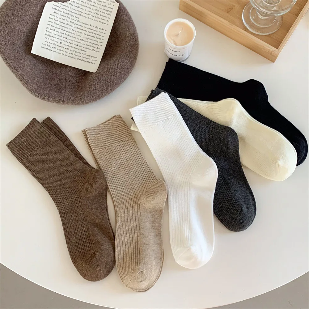 

10 Pairs New Winter Autumn Women's Socks Japanese Fashion Solid Color Casual Sock Girls Thermal Warm Crew Soft Middle Tube Sox