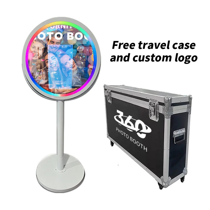 Round Mirror Photo Booth Selfie Led Frame Portable21.5in Touch Screen Magic Mirror Booth Machine for Wedding Party