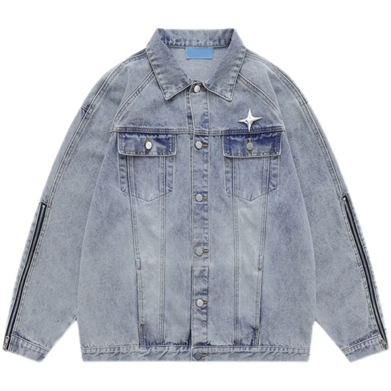 

2023 New Spring And Autumn Cowboy Coat Girl Jacket Chaopai Zipper Niche Design Sense Easy Oversize Boyfriend Style Free Shipping