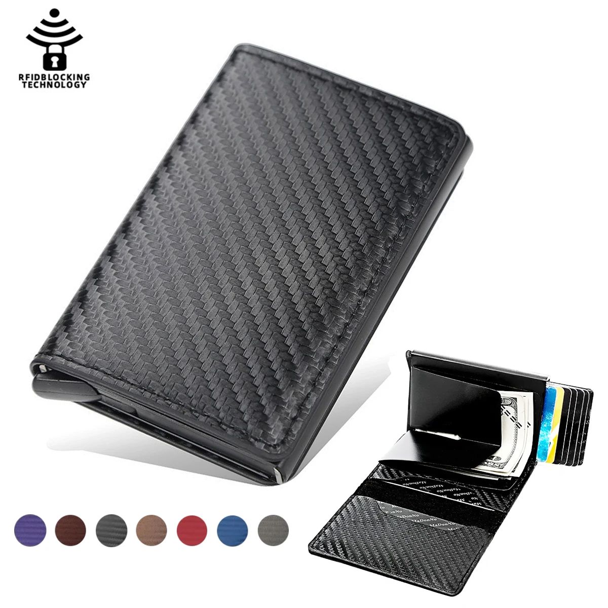 Credit Card Holder Carbon fiber Aluminum Case RFID PU Leather Pop Up Case Coin Purse