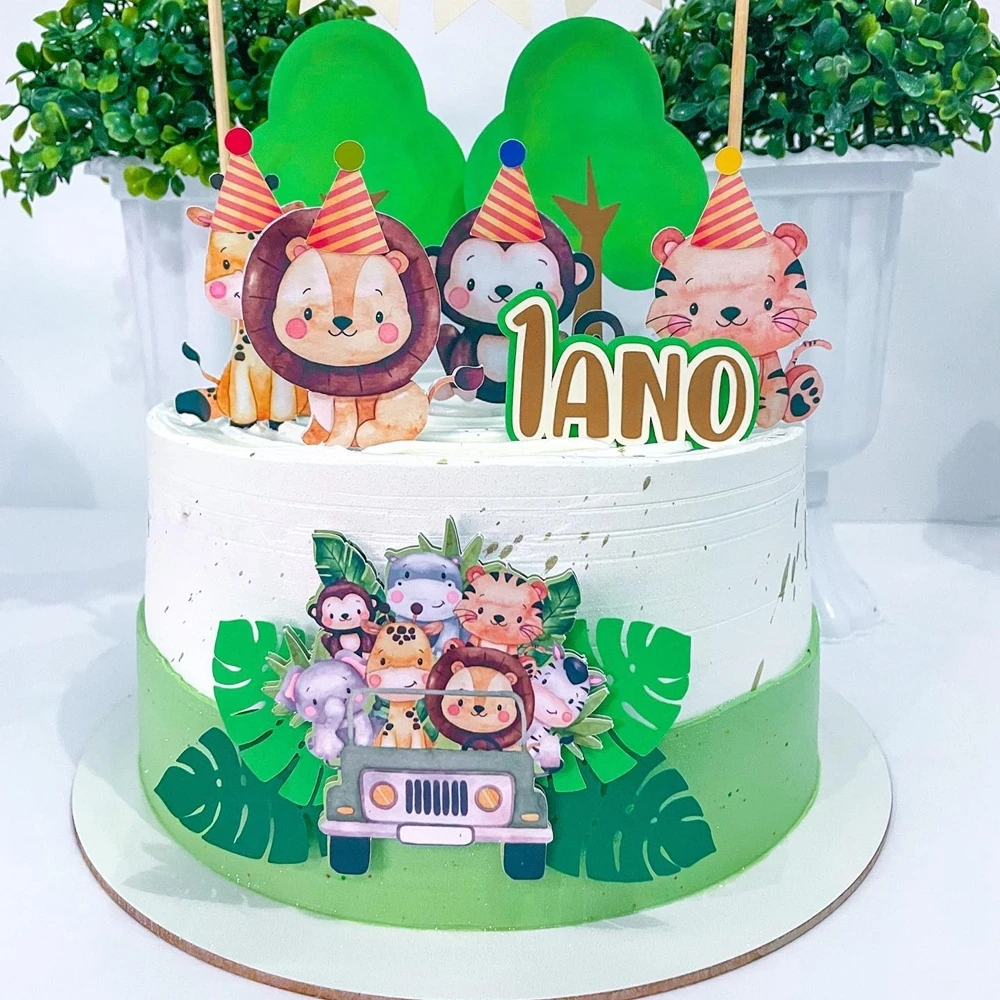 24pcs Cake Topper Carton Wild Animal Cupcake Topper For Kids Jungle Safari Forest Birthday Party Decoration DIY Cupcake Supply