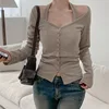Fashion 2 Piece Set Women’s Halter Top Tee Long Sleeves Korean Style Office Lady Simple All-Match Blouses