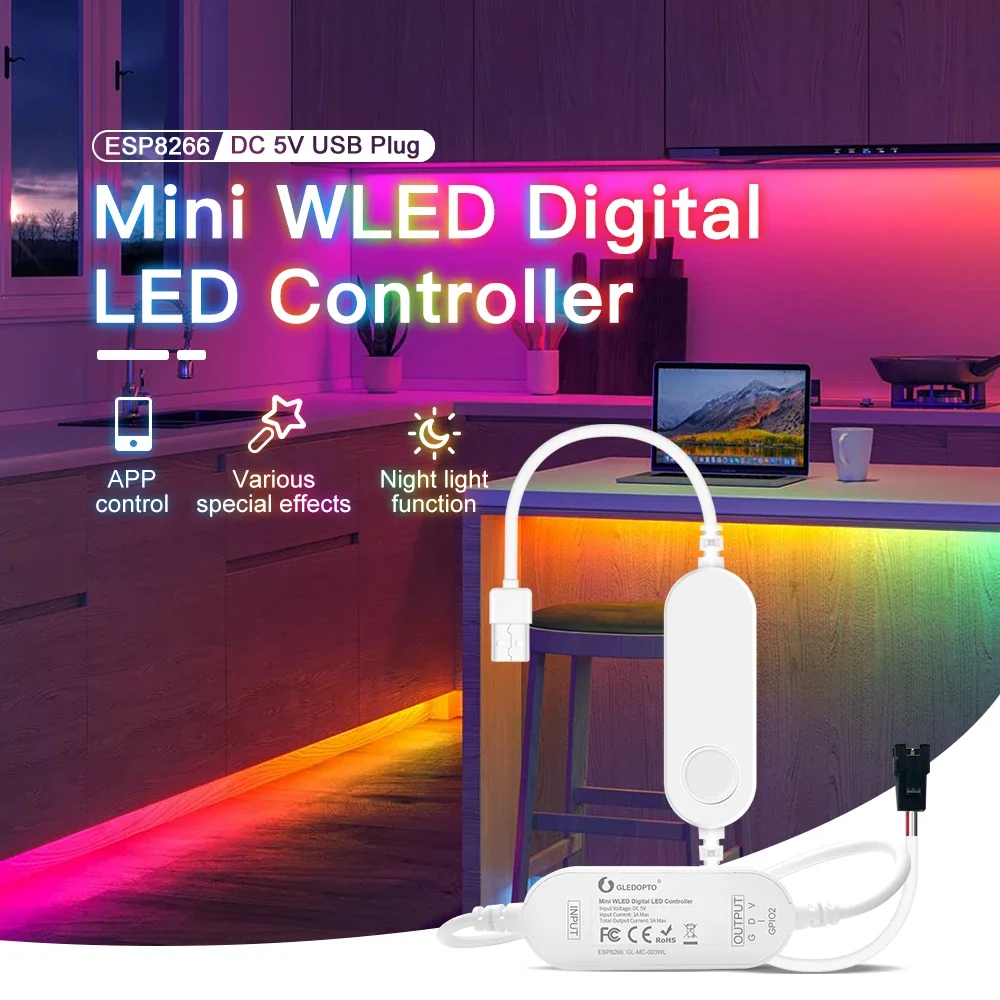 

GLEDOPTO WLED ESP8266 Mini LED Controller DC 5V USB RGB IC Digital Dynamic Lights For WS2811 WS2812 WS2812b SK6812 WS2815 Strip