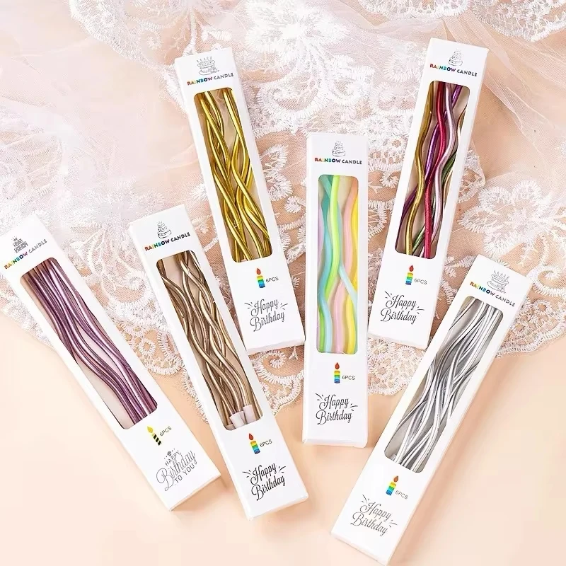 New 6pcs Birthday Candles Spiral Cake Candles Long Thin Cake for Wedding Party and Decoration Party Decorative
