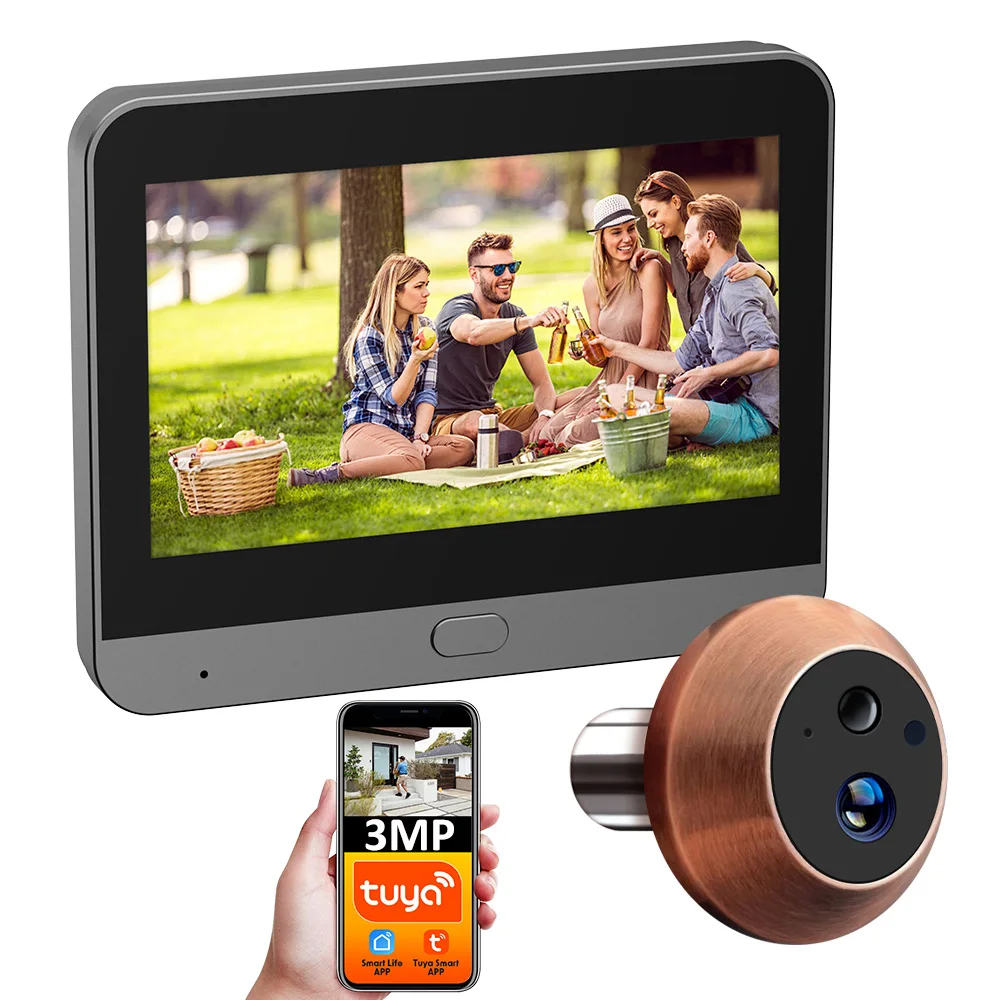 Tuya Smart 3MP 140° Wide View Angle Mini Digital Peephole Eye Viewer WiFi IR PIR Detection Doorbell Door Eye Camera APP Control - AliExpress