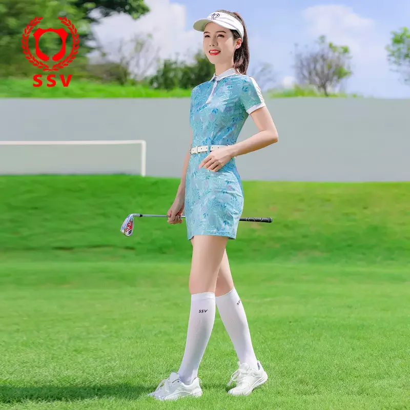 ssv golf dress for woman spring summer short sleeve polo collar shirt dresses ladies sports tennis casual printed short skirt