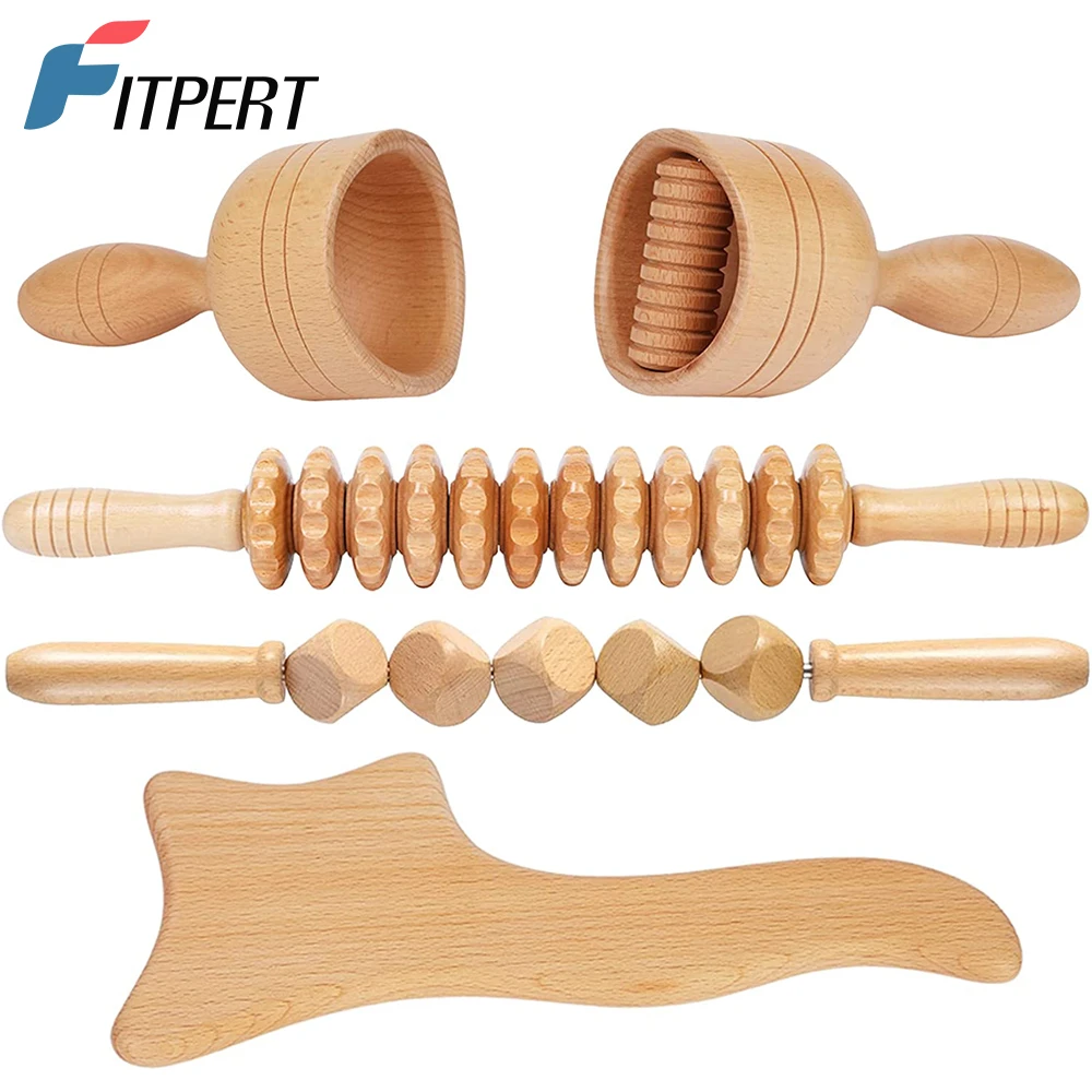 5pcs/set Professional Wood Therapy Massage Tools, Lymphatic Drainage Wooden Massager Roller