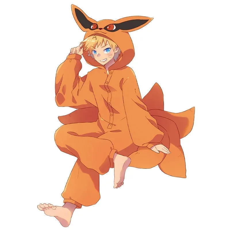 Uzumaki Kurama Kyuubi Fox Cosplay Costume Kigurumi Adult Unisex Anime Pajamas Flannel Jumpsuit Sleepwear Onesies Prop cosplay costumes kigurumi pajamas