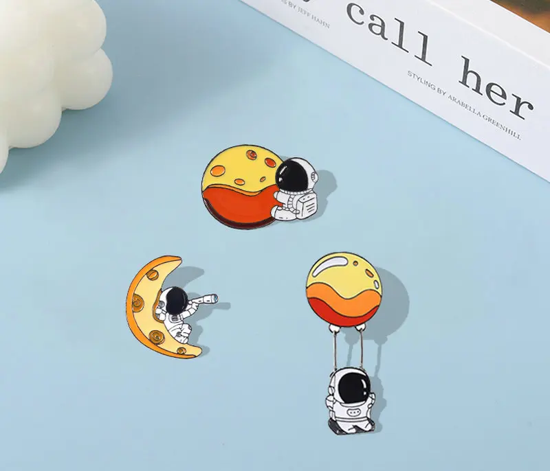 

Astronaut Enamel Pin Custom Planet Exploration Hot Balloon Metal Brooch Bag Badge Childlike Cartoon Jewelry Pins Gift for Kids