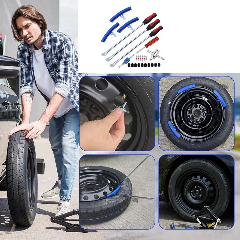 Tire Spoon Kit, 25Pc Tire Changing Tool For Motorcycle Dirt Bike Lawn Tractor Bicycle, Motorcycle Changer