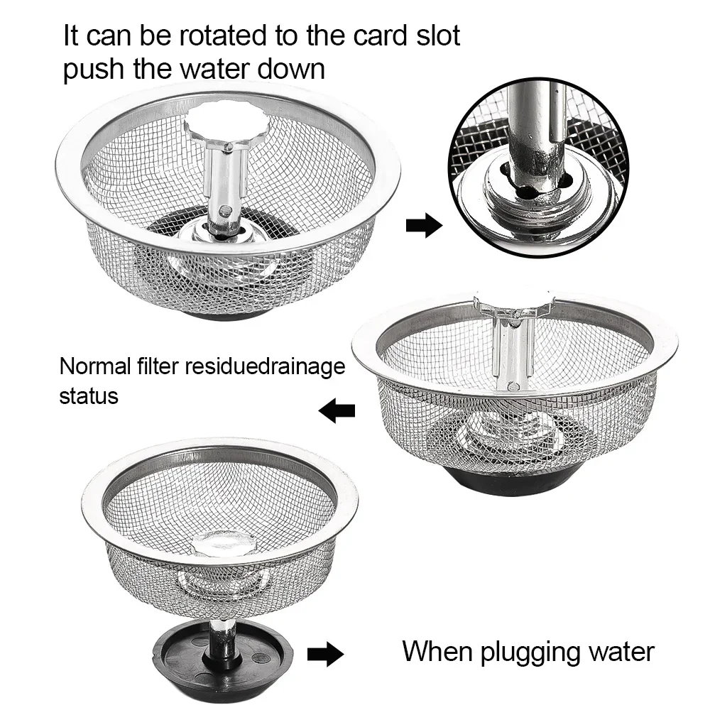 Kitchen Sink Sewer Strainer Basin Drain Stopper Stainless Steel Mesh Filter Waste Hole with Handle Stopper Basket Screen Hole sink filter kitchen sink filter sink strainer kitchen sink strainer