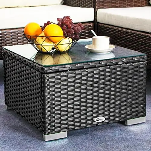 

Coffee Table for Patio Table Wicker Coffee Table Lawn Garden Rattan Small Coffee Table with Glass Top All-Weather, 25.2in Mixed