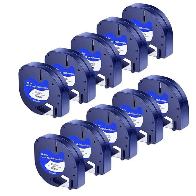 10Pcs Compatible Label Tape Replacement for Dymo Letratag Black on White Plastic Label Tape for LetraTag Label Maker