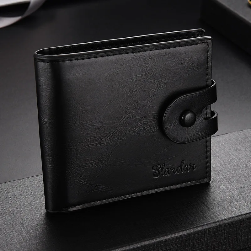 Men's short ultra-thin buckle wallet, youth soft leather wallet, casual student horizontal coin purse