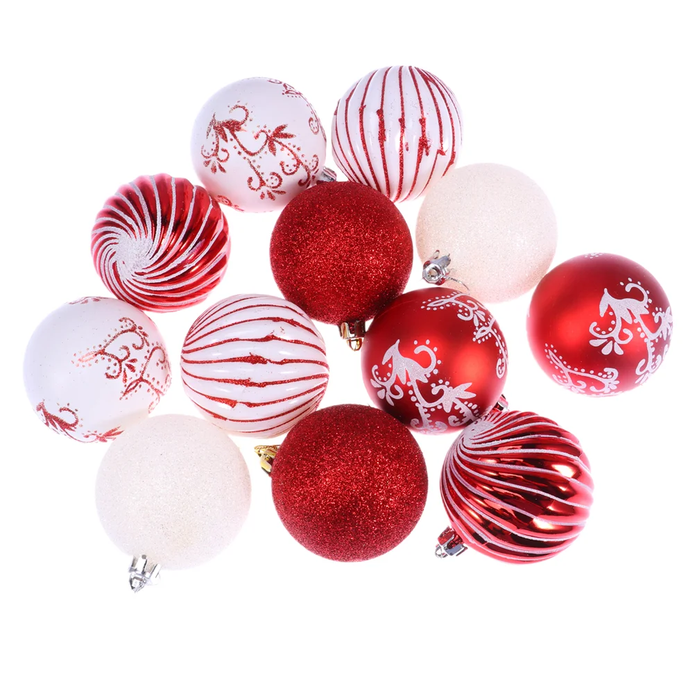 

24pcs Christmas Ornament Shatterproof Xmas Tree Baubles Hanging Pendant for Holiday Party 7cm Red White