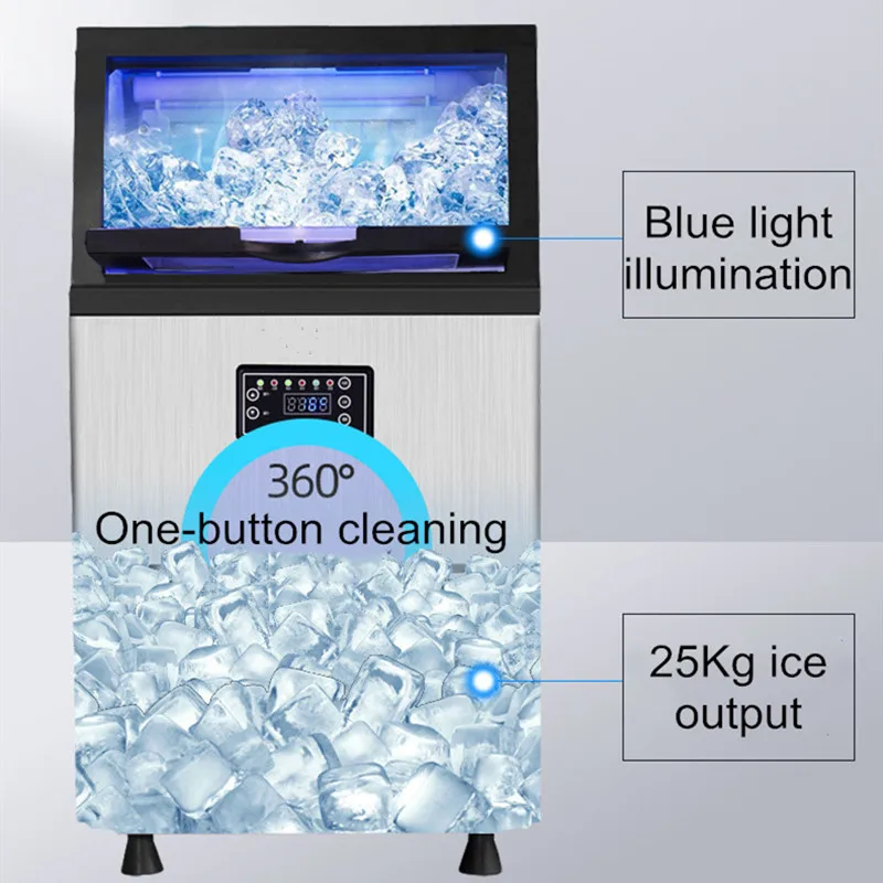 110V/220V Commercial Ice Maker 60Kg/24H Automatic 2-In-1 Water Inlet Built-in Ice Cube Machine Electric Cooler Kitchen Appliance