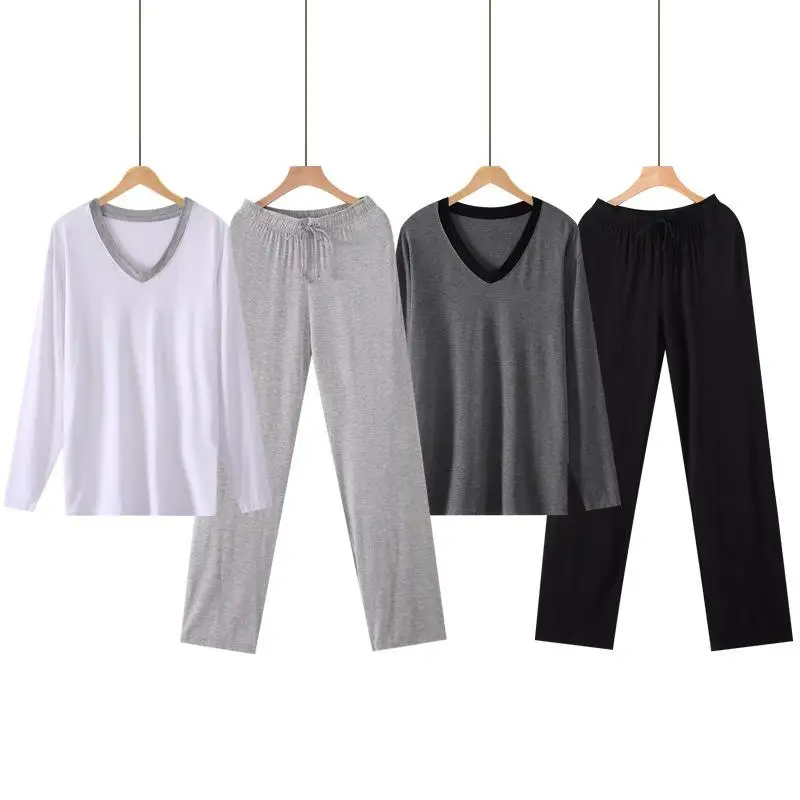 

Men Autumn New Loose Casual Pajamas Set Male Modal Long Sleeve Solid Sleepwear Soft Comfortable Leisure Daily Two Piece Suit