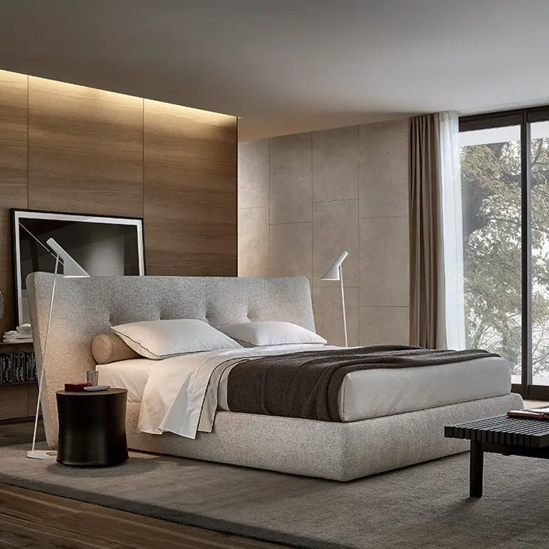 

ATUNUS Italian Luxury bedroom furniture king size bed hotel bedroom high headboard bed modern fabric bed frame