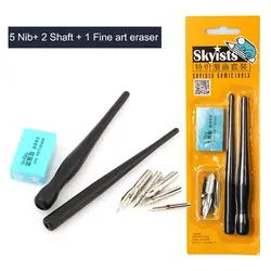 Deluxe Calligraphy and Manga Drawing Pen Set with 5 Nibs, 2 Holders, and Eraser (-)