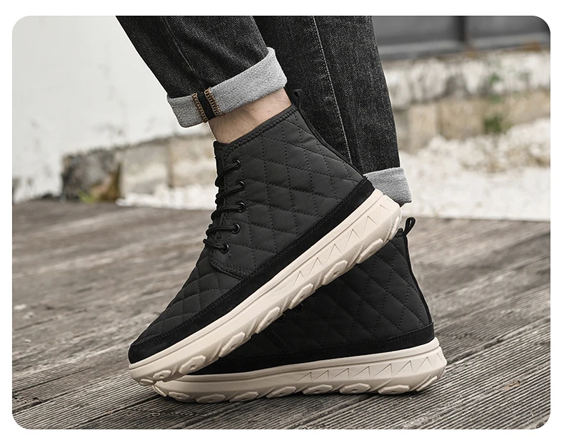 Stoff + Schweinsleder Plüschfell Winter Herrenstiefel High Top Warme Baumwollschuhe Schnürplattform Schneestiefel Rutschfeste Schnürstiefeletten – Detail 19