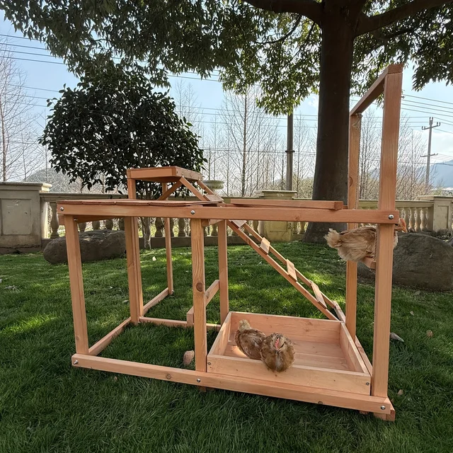 19518-b861b8.jpg Chicken Activity Play Chicken Perches for Poultry Run, Swing Stand, Wood Chicken Toy for 3-4 Birds, Wooden Chicken Coops Accessory with Multiple Perches & Ladder & Feeder