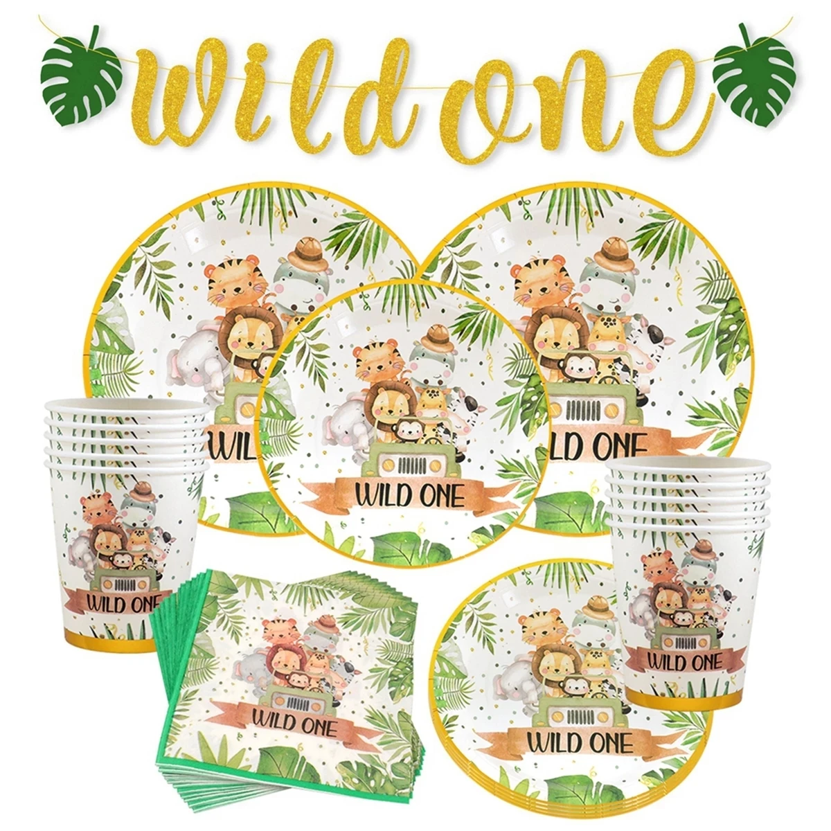 Forest Jungle Animal Disposable Tableware Safari Birthday Party Decoration Baby Shower Wild One Jungle Birthday Party Supplies