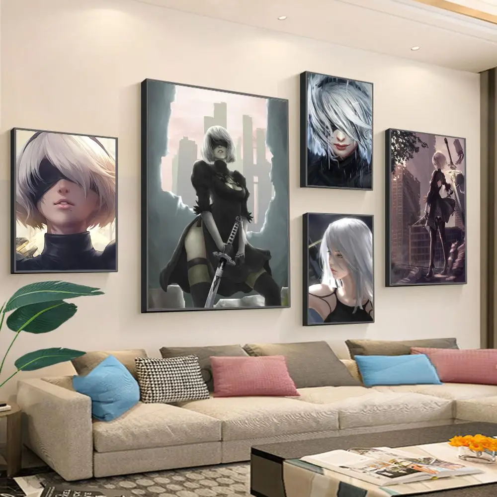 Nier Automata Poster Poster Artistico Autoadesivo Stampe Bianche Poster Opera D'Arte Estetica Pittura Murale