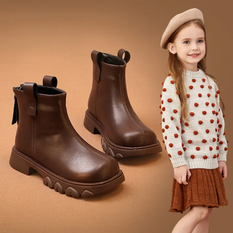 

Spring Fall Girls Kids Shoes Ankle Boots Fashion British Style Single Boot Soft Sole Versatile Children's Leather Shoes Winter
