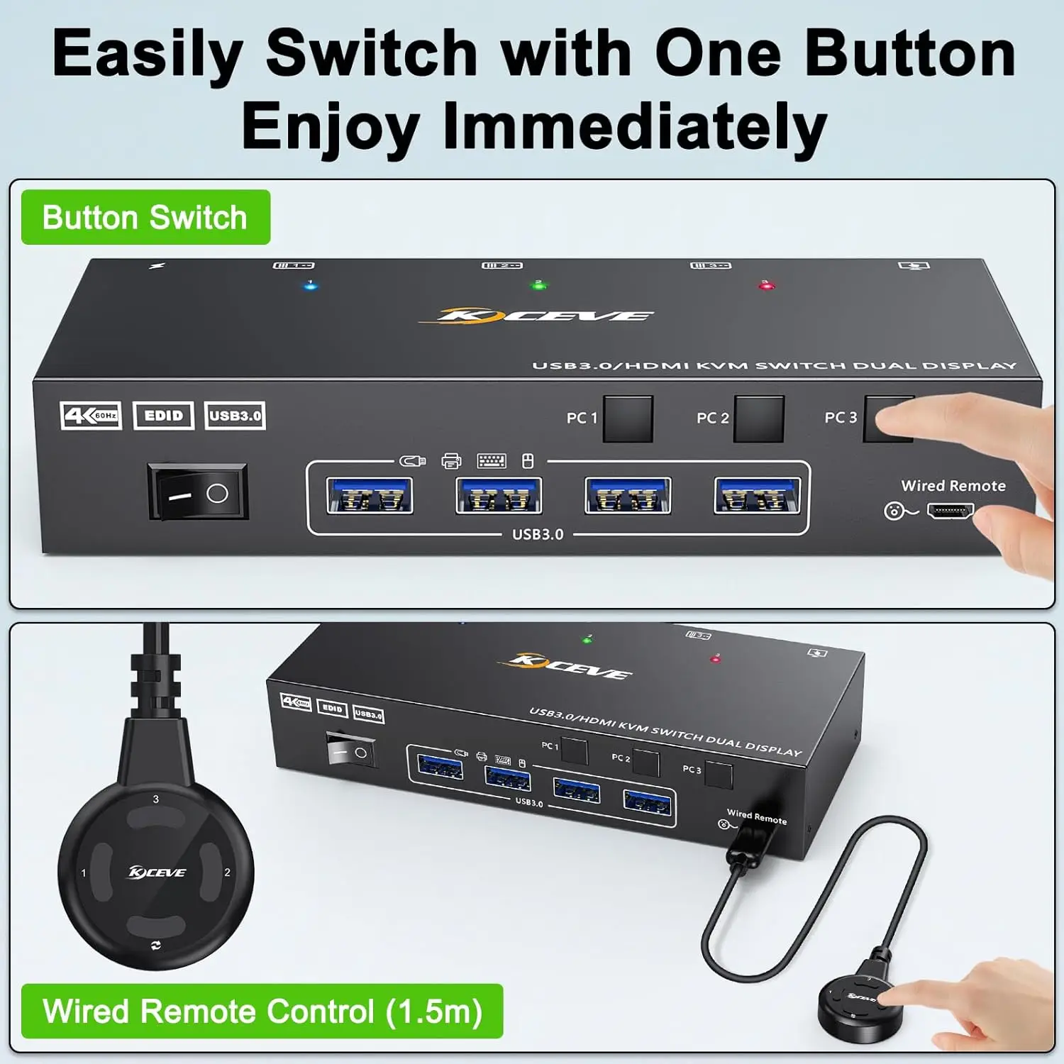 KCEVE KVM ġ 2  3 ǻ,   KVM ġ, 3 ǻͿ HDMI, 2 ÷ , 4 USB 3.0 Ʈ, 2024 ǰ