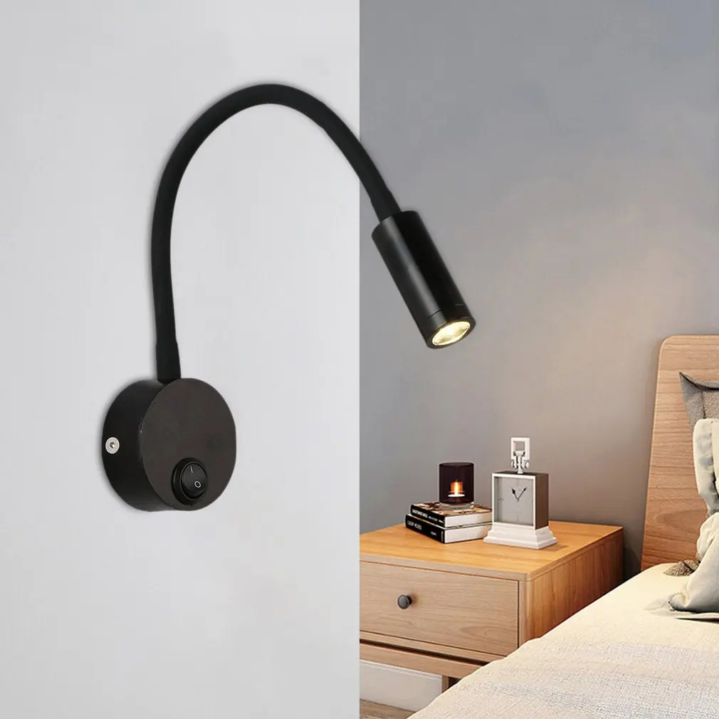 

LED Wall Lamp 3W Flexible Wall Mounted Sconce Lighting Gooseneck Reading Light Switch Bedroom Living Room Night Light Home Decor
