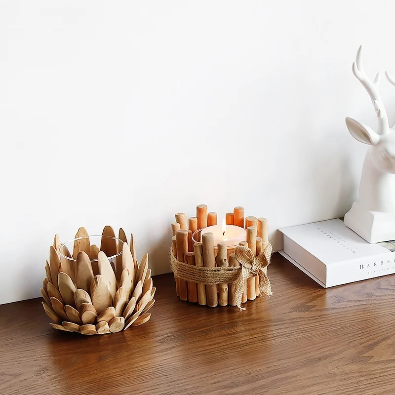 

wooden candlestick Candlelight dinner props Western table decoration candle home creative decoration light luxury Nordic romance