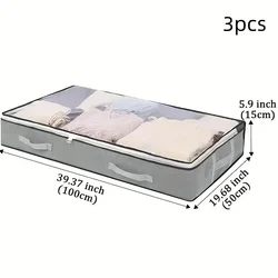 Dustproof Under Bed Storage Box with Reinforced Handles for Bedding and Toys (Gray 3pcs)