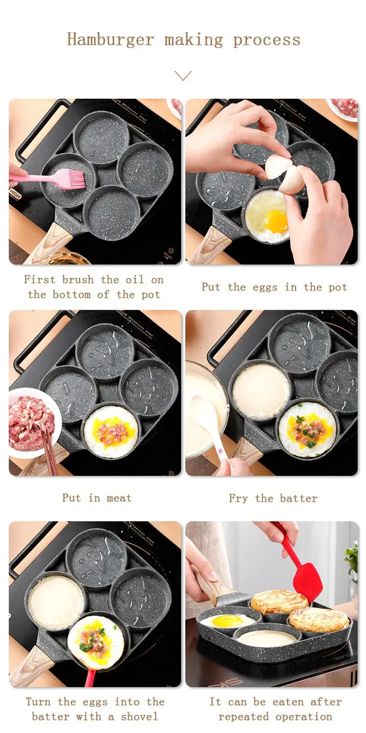 4-hole Omelet Pan Frying Pot Thickened Non-stick Egg Pancake Steak Cooking  Pan Hamburg bread Breakfast Maker Induction cooker - AliExpress