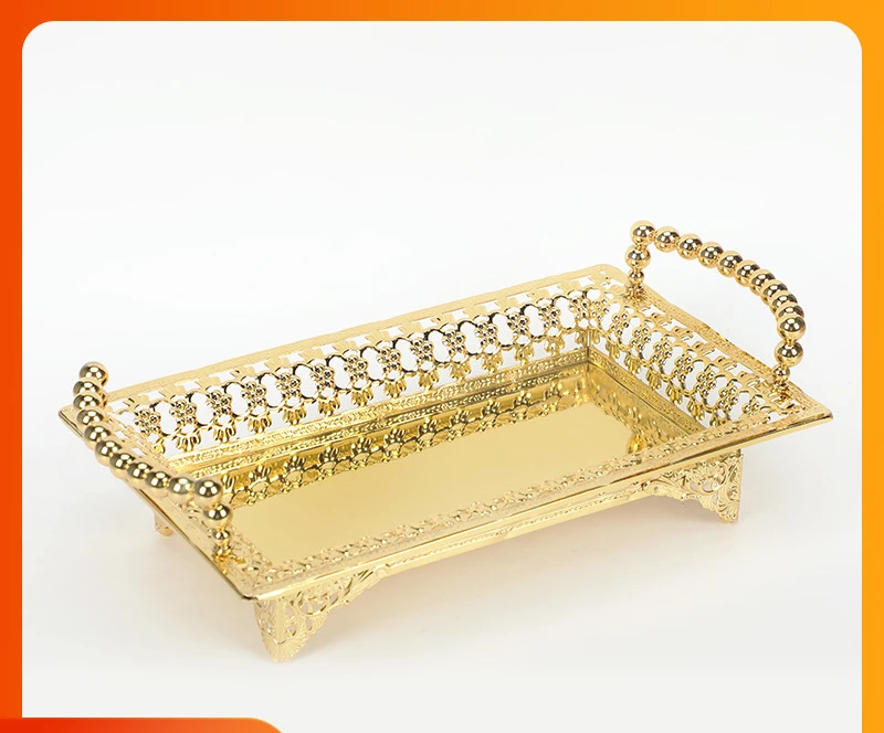 Nordic Wrought Iron Long Tray Gold and Silver Hollow Fruit Snack Storage Tray Hotel KTV Snack Fruit Dessert Plate