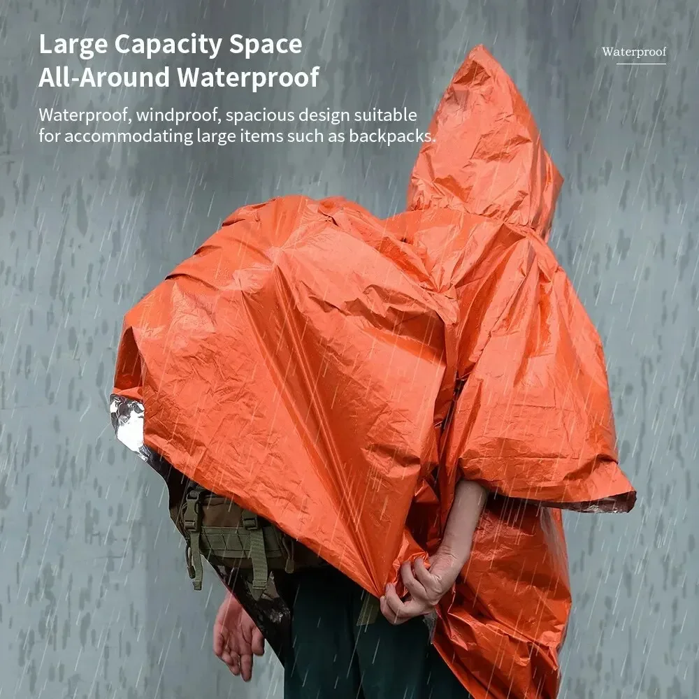 Camping raincoat, outdoor multifunction waterproof survival emergency reflective