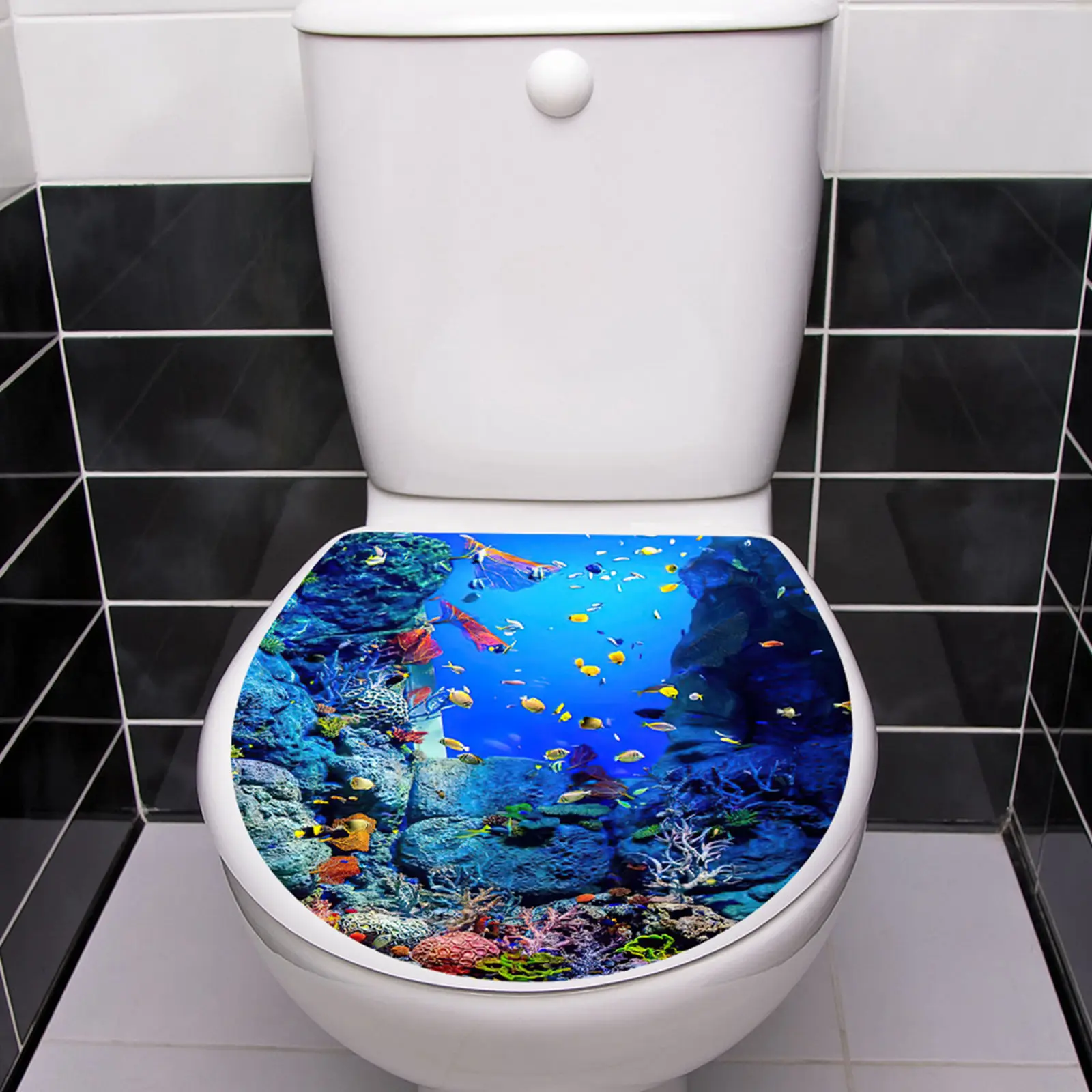 Toilet Sticker Removable PVC Wall Decor Decoration Undersea World Sticker Toilet Seat Cover Decal for Restroom Cistern Bathroom