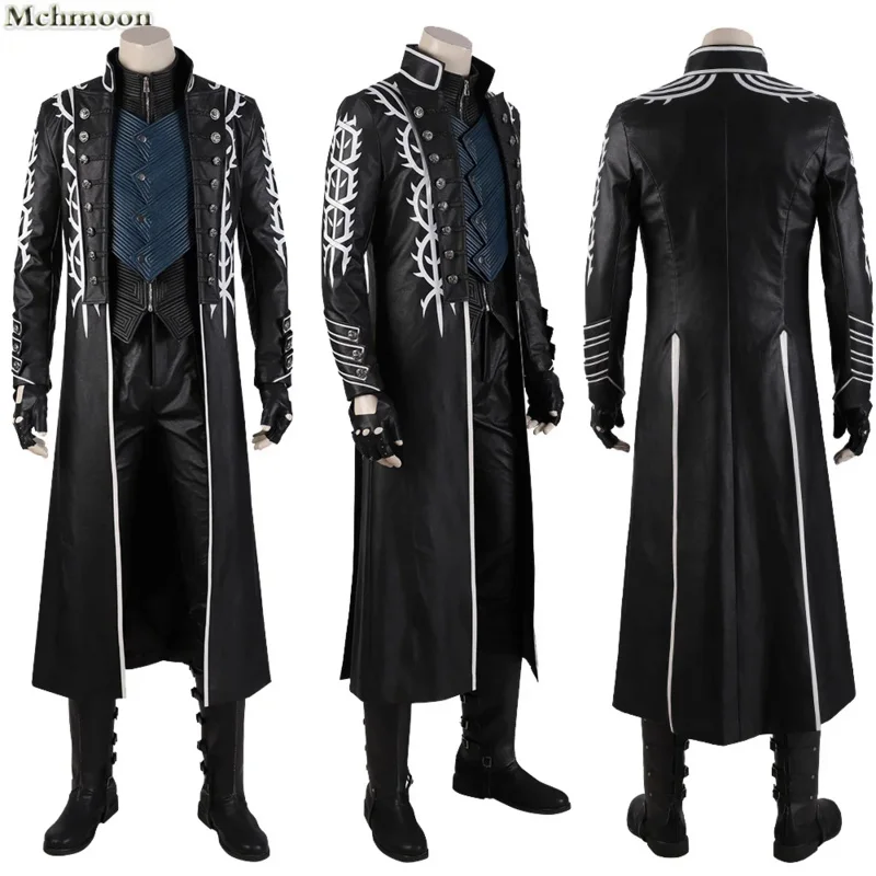 

Game 5 Vergil Cosplay Vest Men Jackets Halloween Costume for Kids Adult Anime Faux Leather Coat