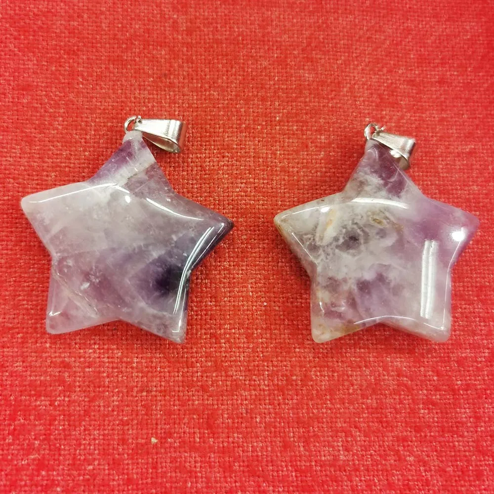 Natural Stone Pentagram Star Shape Crystal Agate Pendants Exquisite Necklace Accessories Charm DIY Jewelry Making Wholesale 6PCS