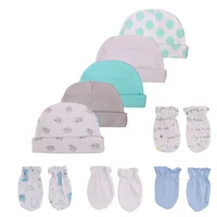Cartoon 100%Cotton Baby Boy Girl Hats+Gloves Multi-piece Set Four Season Newborn Unisex Accessories 0-6M Infant Suits 1