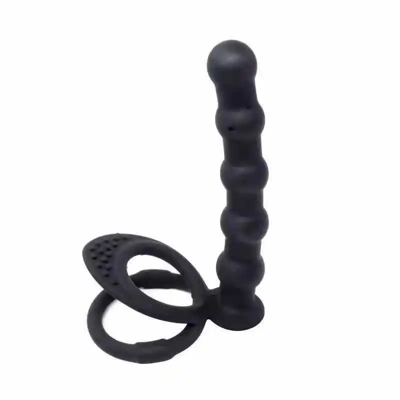 9T3TSilicone Anal Beads Double Ring Horseshoe Ring Wear Anal Beads Dilator Double Sperm Lock